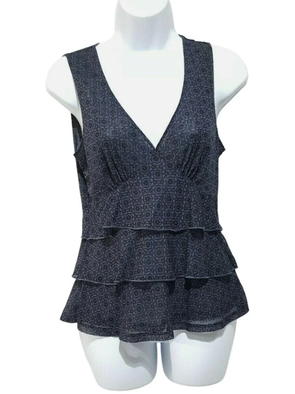 Y2K Michael Kors Womens Top Black Gray Ruffle Tiered Babydoll Sleeveless Size S